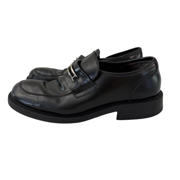 Skechers Slip On Loafer Size 13 Black Leather Silver Metal Rubber Sole - Picture 2 of 13